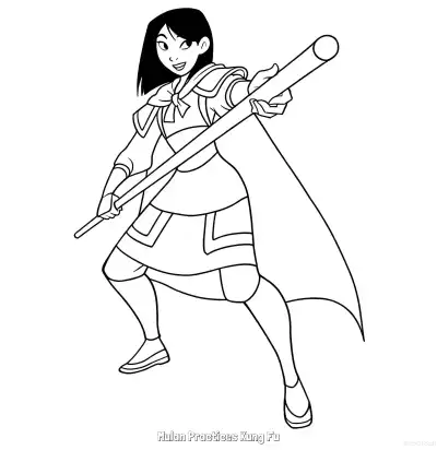 Free printable Mulan Practices Kung Fu 6 Coloring Page - Free Printable Mulan PDFS Coloring Sheets coloring page