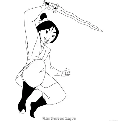 Free printable Mulan Practices Kung Fu 7 Coloring Page - Free Printable Mulan PDFS Coloring Sheets coloring page
