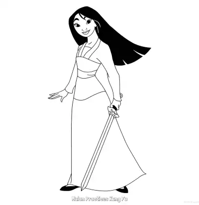 Free printable Mulan Practices Kung Fu 8 Coloring Page - Free Printable Mulan PDFS Coloring Sheets coloring page