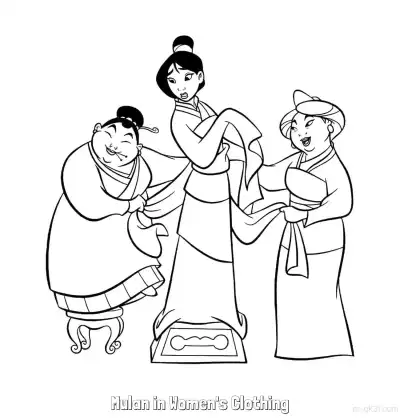 Free printable Mulan in Women's Clothing  Coloring Page - Free Printable Mulan PDFS Coloring Sheets coloring page
