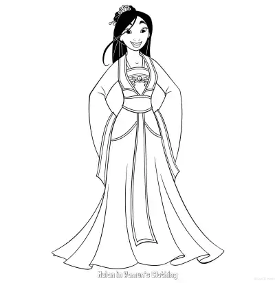 Free printable Mulan in Women's Clothing 7 Coloring Page - Free Printable Mulan PDFS Coloring Sheets coloring page
