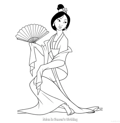 Free printable Mulan in Women's Clothing 8 Coloring Page - Free Printable Mulan PDFS Coloring Sheets coloring page