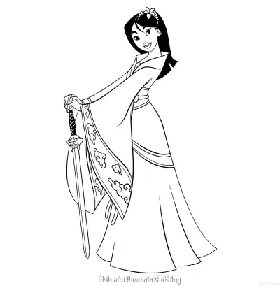 Free printable Mulan in Women's Clothing 9 Coloring Page - Free Printable Mulan PDFS Coloring Sheets coloring page