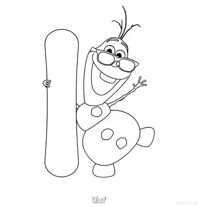 Free printable Olaf Sunglasses with Snowboard Coloring Page coloring page