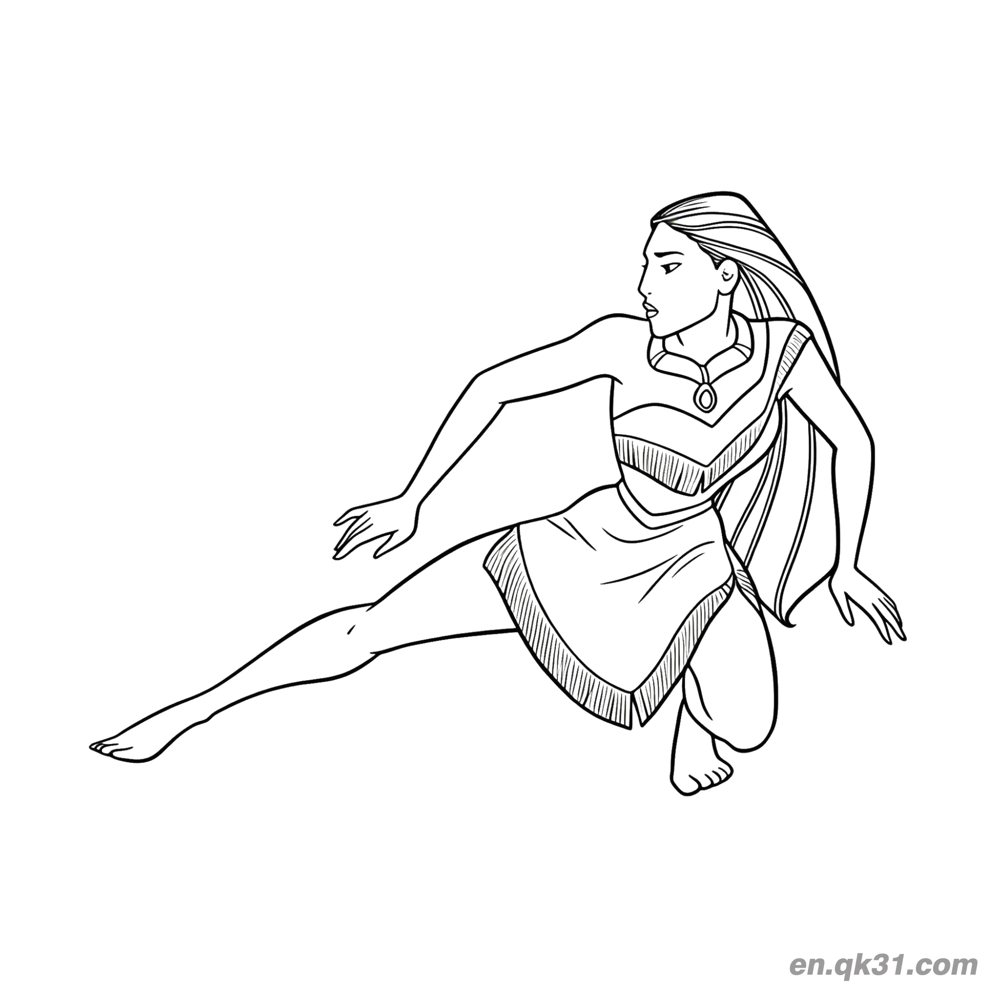 Pocahontas Dynamic Action Pose – Free Printable Coloring Page for Kids and Adults