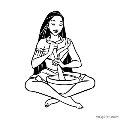 Free printable Pocahontas Grinding Healing Herbs coloring page