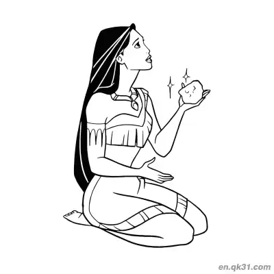 Free printable Pocahontas Holding Sacred Stone coloring page