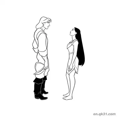 Free printable Pocahontas and John Smith Face Off coloring page
