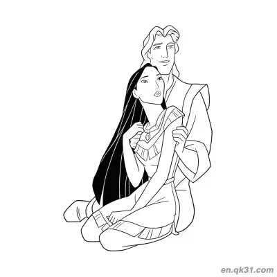 Free printable Pocahontas and John Smith Sitting Together coloring page