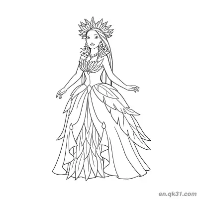 Free printable Pocahontas Nature Queen Dress coloring page