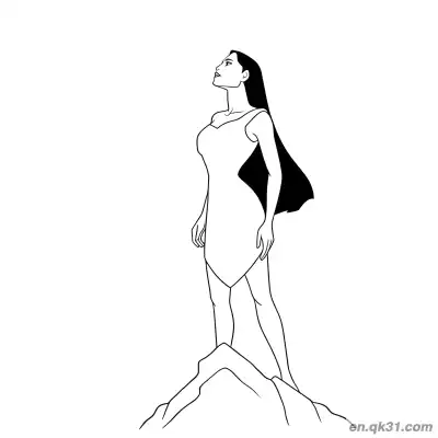 Free printable Pocahontas on Mountain Peak coloring page