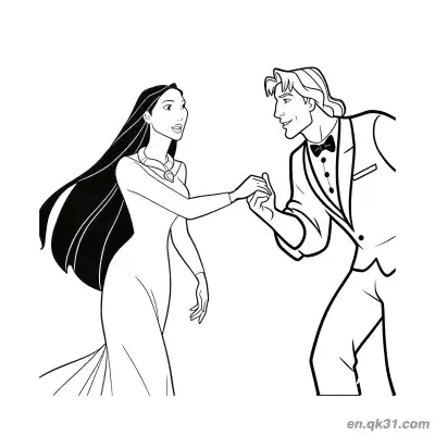 Free printable Pocahontas and John Smith Dancing coloring page