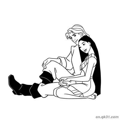 Free printable Pocahontas and John Smith Resting Together coloring page