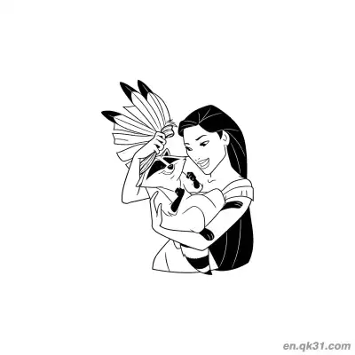 Free printable Pocahontas Holding Meeko coloring page