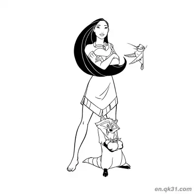 Free printable Pocahontas with Forest Bird coloring page