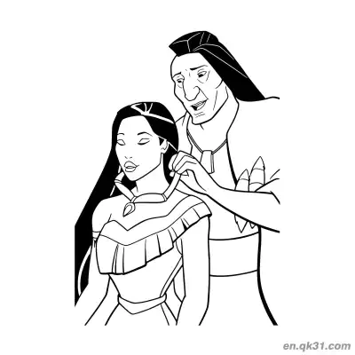 Free printable Pocahontas with Her Father coloring page