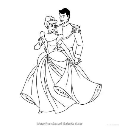 Free printable Prince Charming and Cinderella Dreamy Dance Coloring Page coloring page