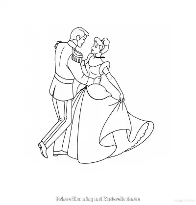 Free printable Prince Charming Holding Cinderella's Waist Dancing Coloring Page coloring page