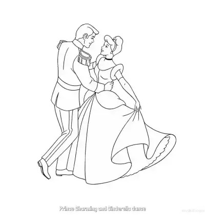 Free printable Prince Charming and Cinderella Dancing Eye to Eye Coloring Page coloring page