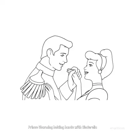 Free printable Prince Charming Holding Cinderella's Hands Coloring Page coloring page