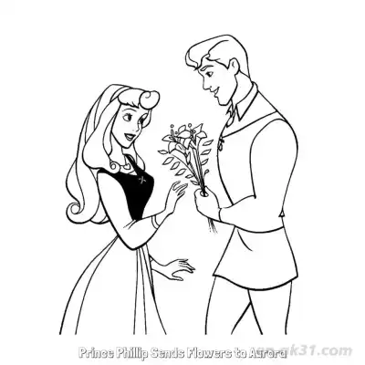 Free printable Prince Phillip Gives Flowers to Aurora Coloring Page coloring page