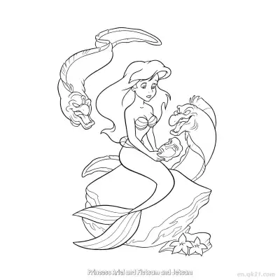 Free printable Princess Ariel and Flotsam and Jetsam  Coloring Page - Free Printable Disney The Little Mermaid PDFS Coloring Sheets coloring page