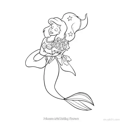Free printable Princess Ariel Holding Flowers  Coloring Page - Free Printable Disney The Little Mermaid PDFS Coloring Sheets coloring page
