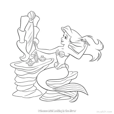 Free printable Princess Ariel Looking in the Mirror  Coloring Page - Free Printable Disney The Little Mermaid PDFS Coloring Sheets coloring page