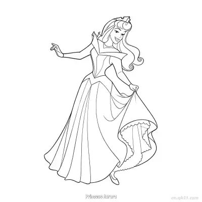 Free printable Princess Aurora Lifting Her Dress Coloring Page coloring page