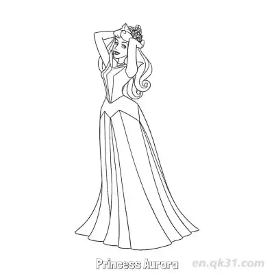 Free printable Princess Aurora Fixing Her Flower Crown Coloring Page coloring page