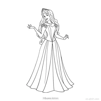 Free printable Princess Aurora with Shoulder Flowers Coloring Page coloring page