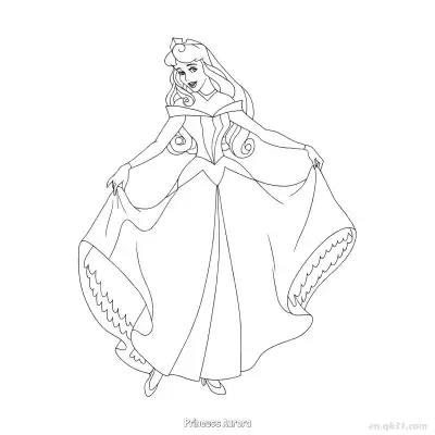 Free printable Princess Aurora Lifting Her Dress While Dancing Coloring Page coloring page