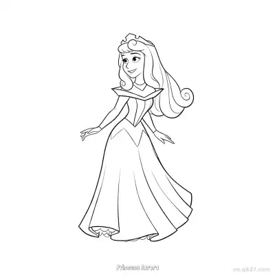Free printable Princess Aurora Elegant Standing Pose Coloring Page coloring page