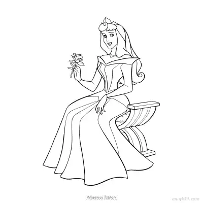 Free printable Princess Aurora Sitting with a Rose Coloring Page coloring page