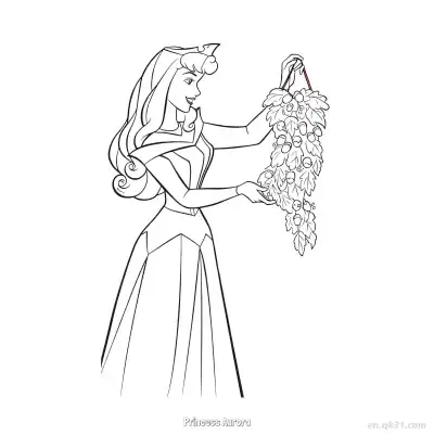 Free printable Princess Aurora Holding an Acorn Garland Coloring Page coloring page