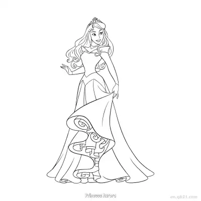 Free printable Princess Aurora Smiling While Lifting Her Dress Coloring Page coloring page
