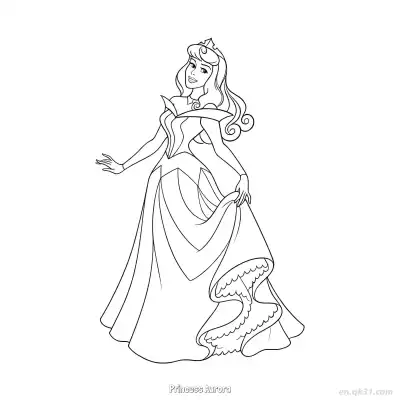 Free printable Princess Aurora Ball Gown Coloring Page coloring page