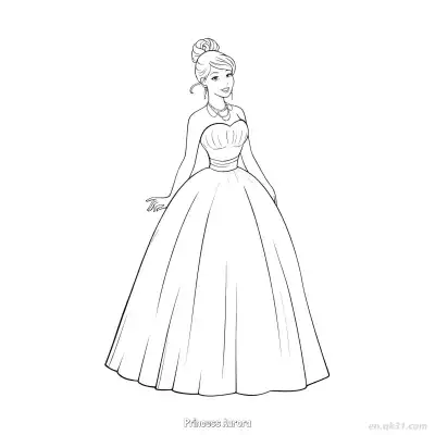 Free printable Princess Aurora Updo Ball Gown Coloring Page coloring page