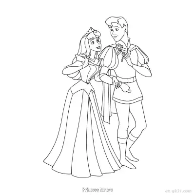 Free printable Princess Aurora and Prince Phillip Coloring Page coloring page