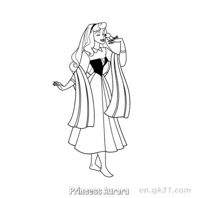Free printable Princess Aurora with Bird Coloring Page coloring page