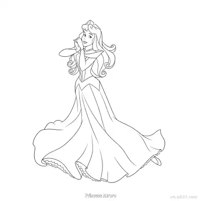 Free printable Princess Aurora Flowing Gown Coloring Page coloring page
