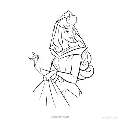 Free printable Princess Aurora Adjusting Dress Coloring Page coloring page