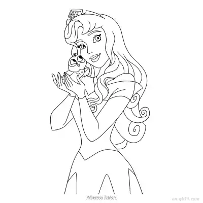 Free printable Princess Aurora Holding Bird Coloring Page coloring page