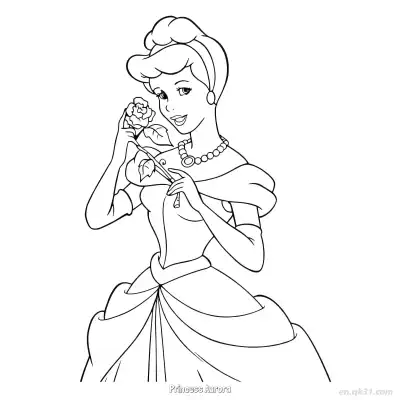Free printable Cinderella Holding Rose Coloring Page coloring page