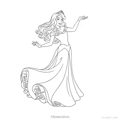 Free printable Princess Aurora Waving with Crown Coloring Page coloring page