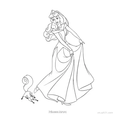 Free printable Princess Aurora with Squirrel Coloring Page coloring page