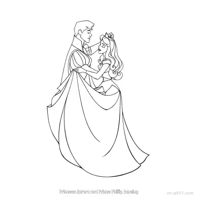Free printable Princess Aurora and Prince Phillip Dancing Coloring Page coloring page