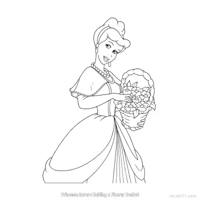 Free printable Cinderella with Flower Basket Coloring Page coloring page