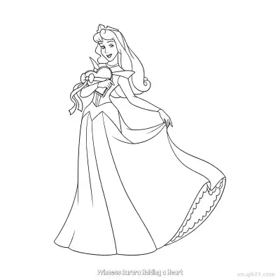 Free printable Princess Aurora Holding Heart Gift Coloring Page coloring page
