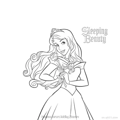 Free printable Princess Aurora with Rose and Sleeping Beauty Text Coloring Page coloring page